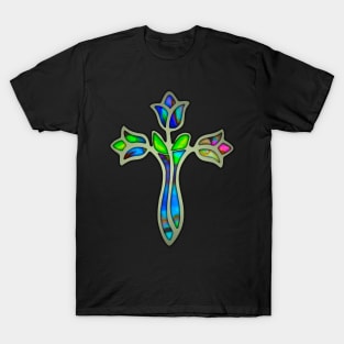 Stained Glass Rose Cross T-Shirt